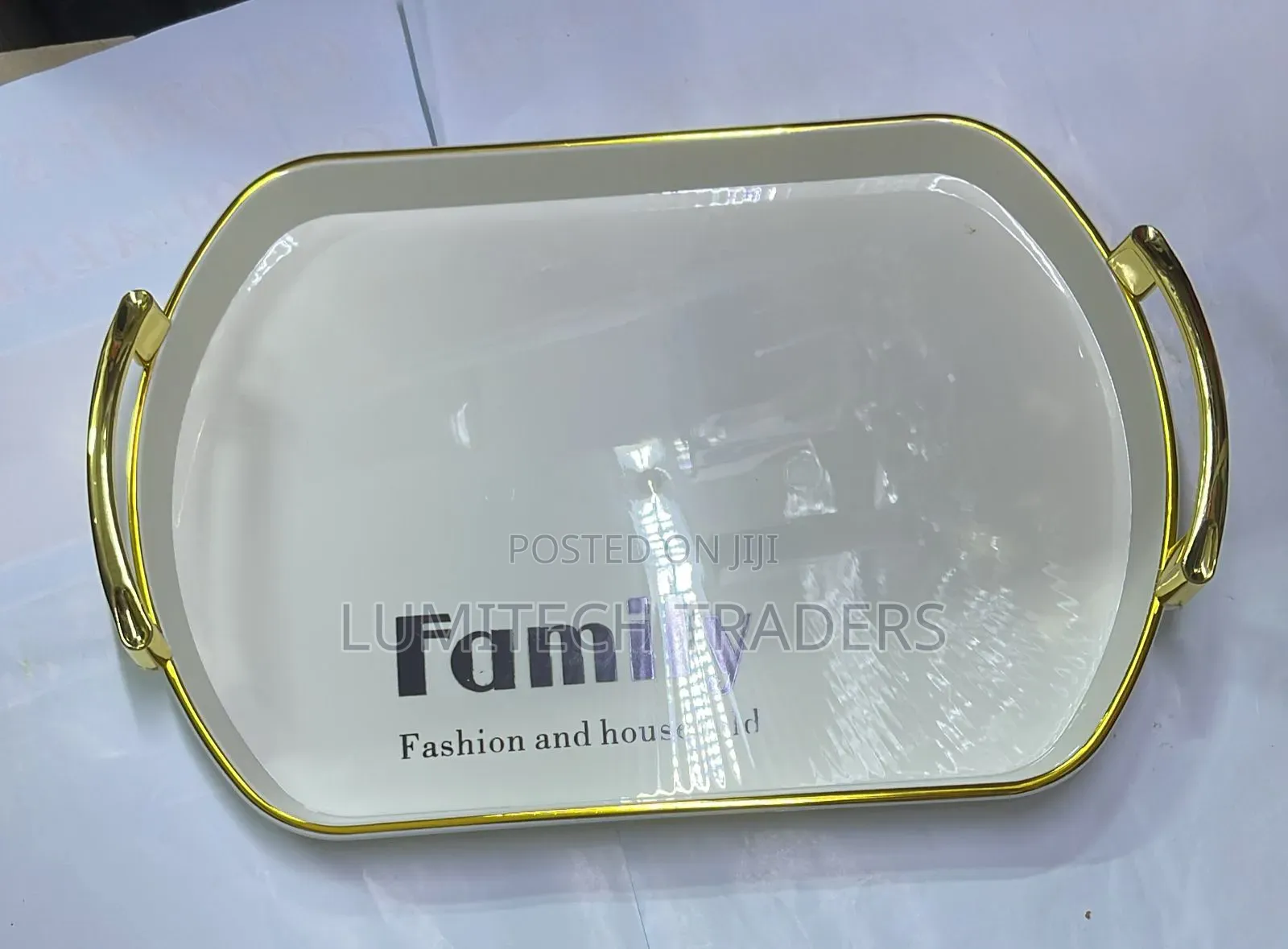 Serving Trays With Golden Handle for Breakfast