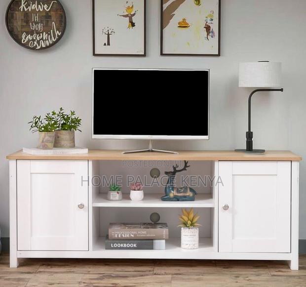 Tv Stand: White Oak Tv Stand With Independent Storage Cabinet