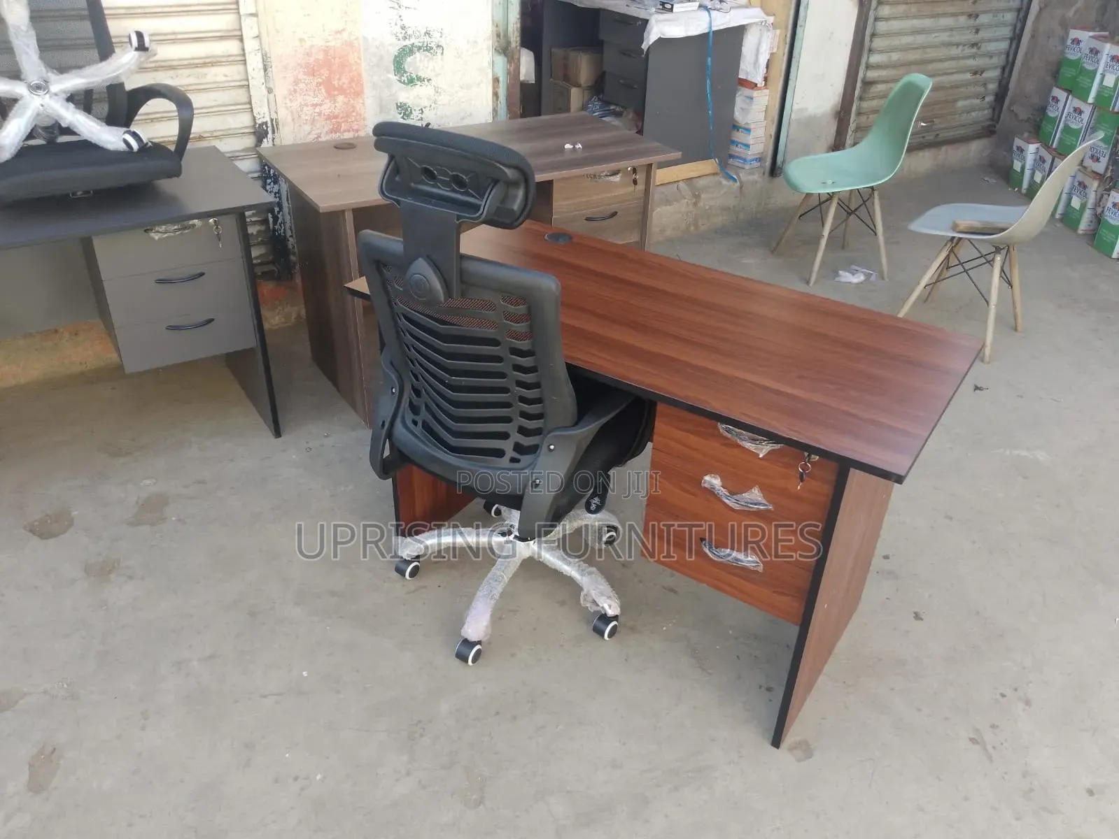 Office Desk and Headrest Chair 1.2m Dark Walnut