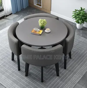Dining Set: Round Tempered Glass Dining Table and Chair Set for 4