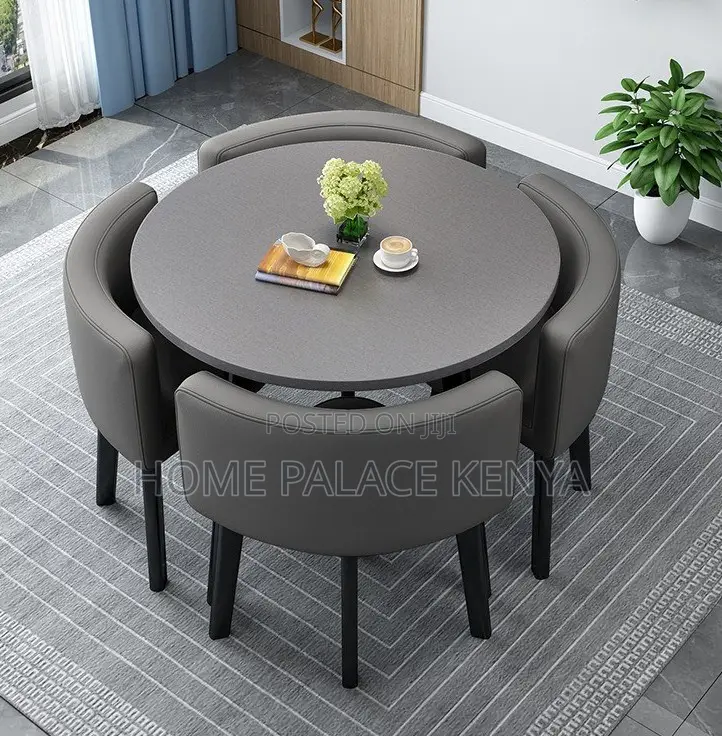 Dining Set: Round Tempered Glass Dining Table and Chair Set for 4