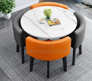 Dining Set: Round Tempered Glass Dining Table and Chair Set for 4
