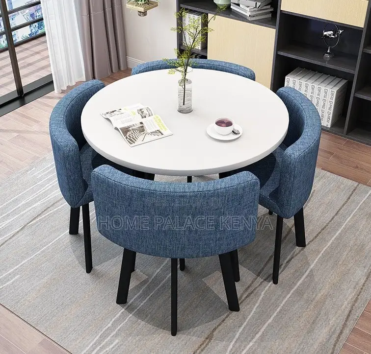 Dining Set: Round Tempered Glass Dining Table and Chair Set for 4