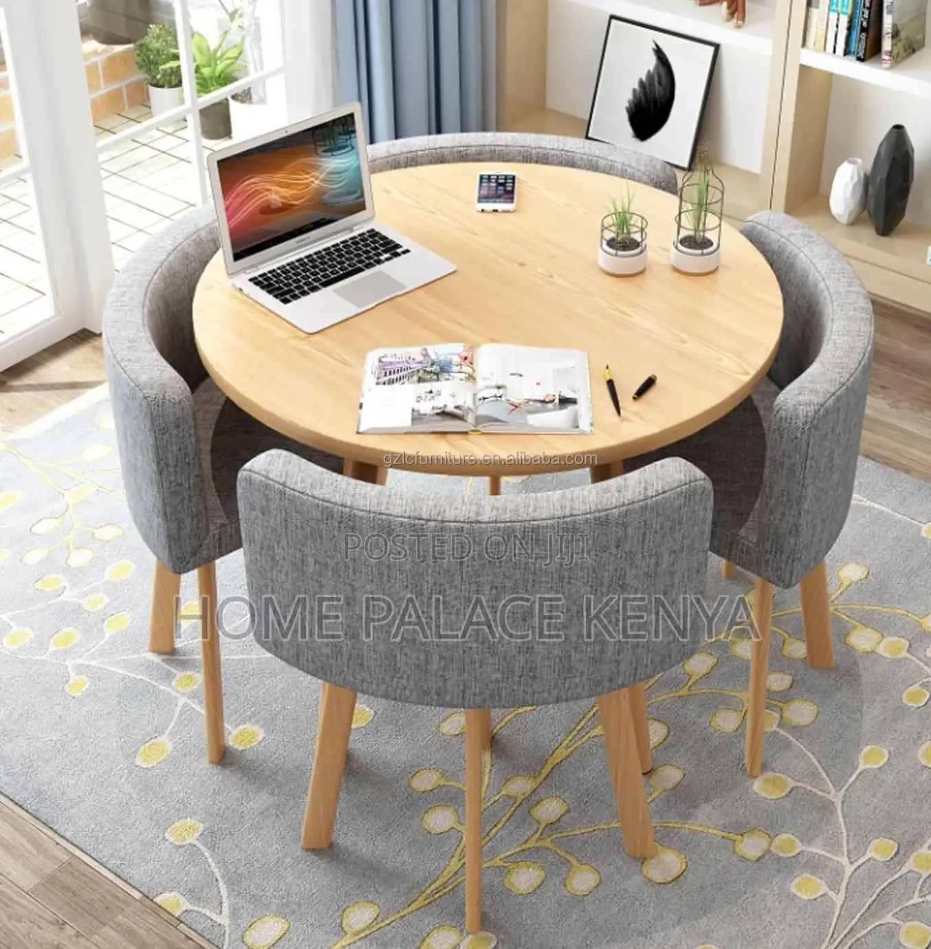Dining Set: Round Tempered Glass Dining Table and Chair Set for 4