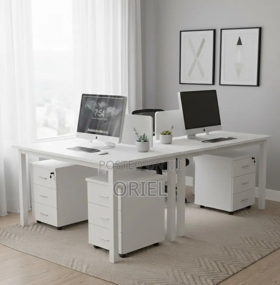 Office Workstation : Modern 2-way White Office Workstation.