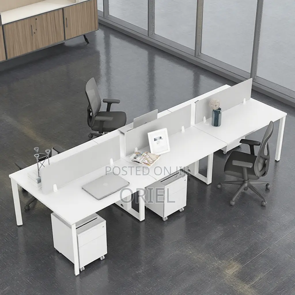 Office Workstation : Modern 2-way White Office Workstation.
