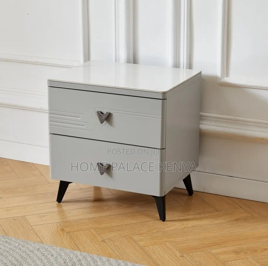 Bedside Drawer: 2-Drawer Nightstand With Diamond Handle Design