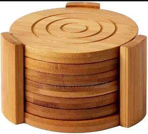6pcs Round Bamboo Coaster Set