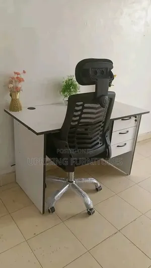 Office Desk 1.2m White + Headrest Chair
