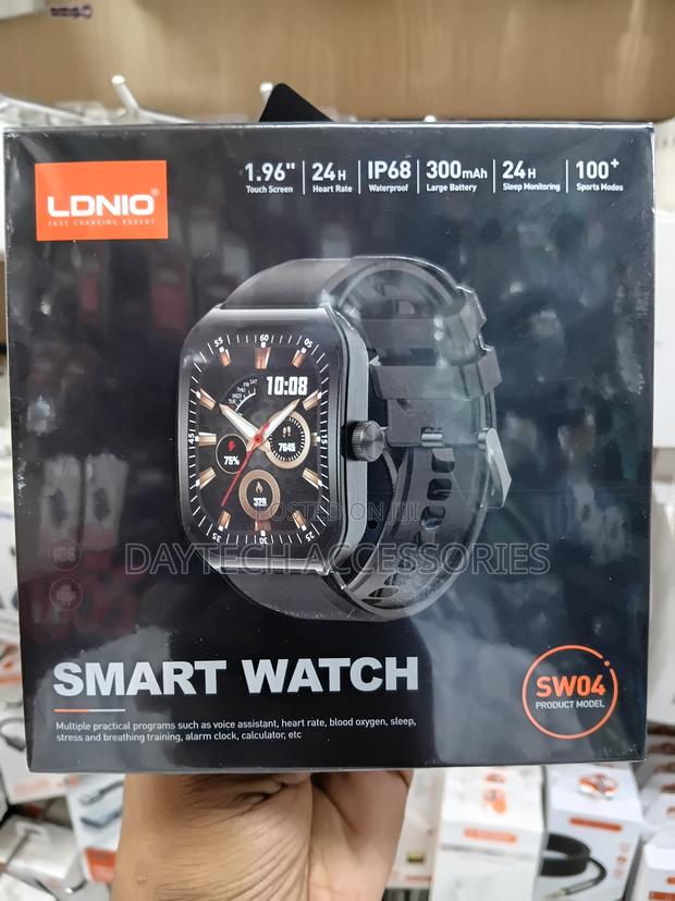 This Is a Ldnio Sw04 Smart Watch Featuring a Rectangular Black Case - thumbnail 2