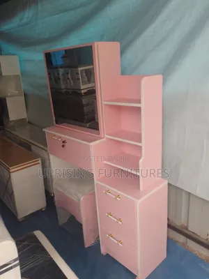 Dressing Mirror Pink With Sliding Mirror Back Shelves