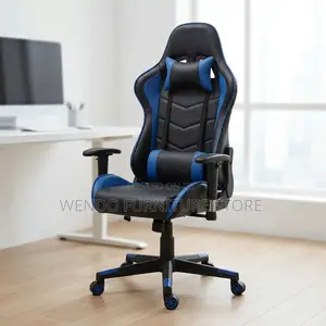 Office Chair : Blue and Black Pu Leather Ergonomic Gaming Chair