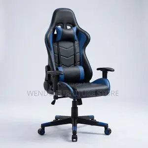Office Chair : Blue and Black Pu Leather Ergonomic Gaming Chair