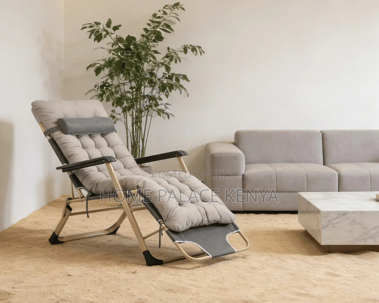 Sun Lounger: Blue Padded Foldable Reclining Outdoor Lounger