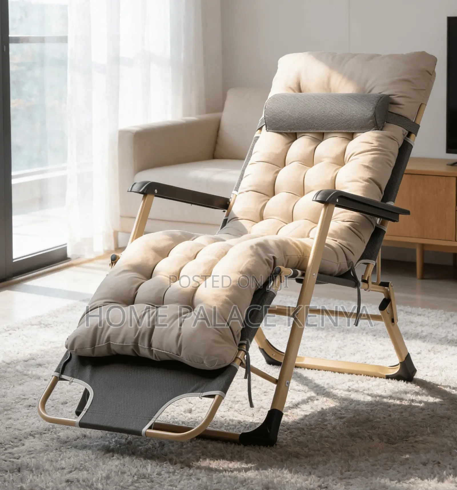 Sun Lounger: Blue Padded Foldable Reclining Outdoor Lounger