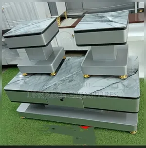 Table Gray T and 2 Stools Marble Top Gray 2by 4 Feet