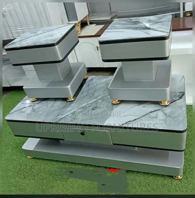 Table Gray T and 2 Stools Marble Top Gray 2by 4 Feet