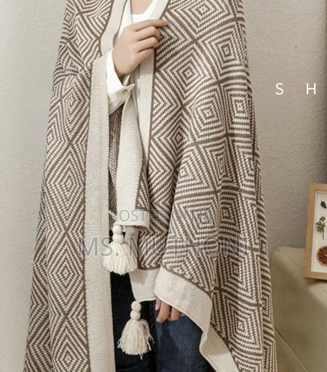 Diamond Knit Throw Blankets With Pendant Tassels