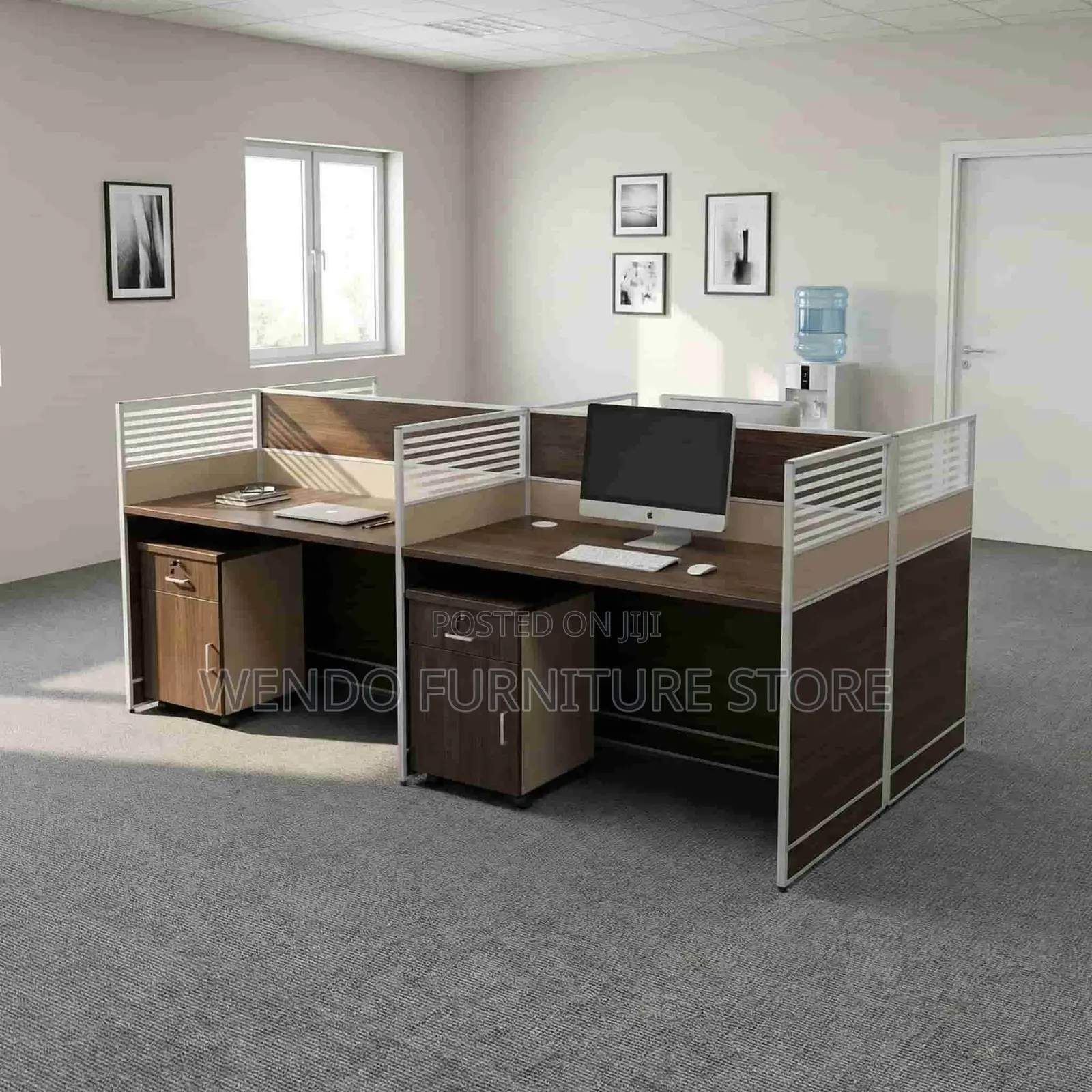 Workstation:Collaborative Station Desk -Brown MDF 4-Seater Workstation