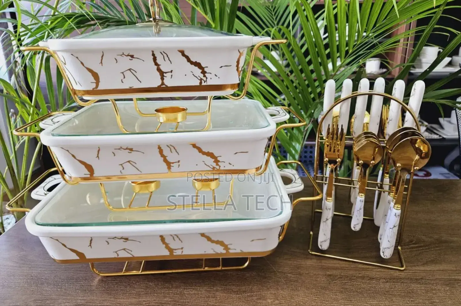 3pcs Black Gold Ceramic Chaffing Dish