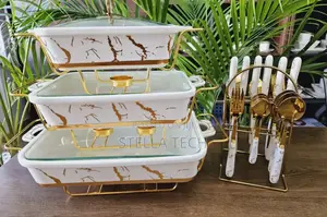 3pcs Black Gold Ceramic Chaffing Dish