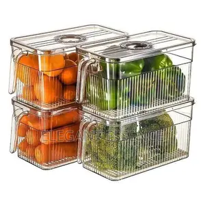 2pc 3l Acrylic Fridge Organizer Clear Storage Container With Lid-Clear