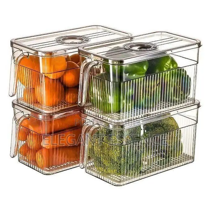 2pc 3l Acrylic Fridge Organizer Clear Storage Container With Lid-Clear