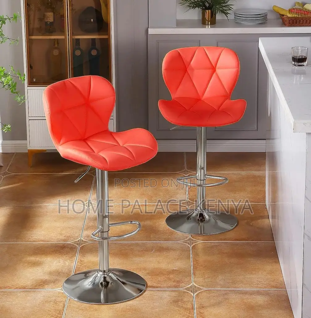 Bar Chair: Orange Patterned Pu Leather Adjustable Height Bar Chair