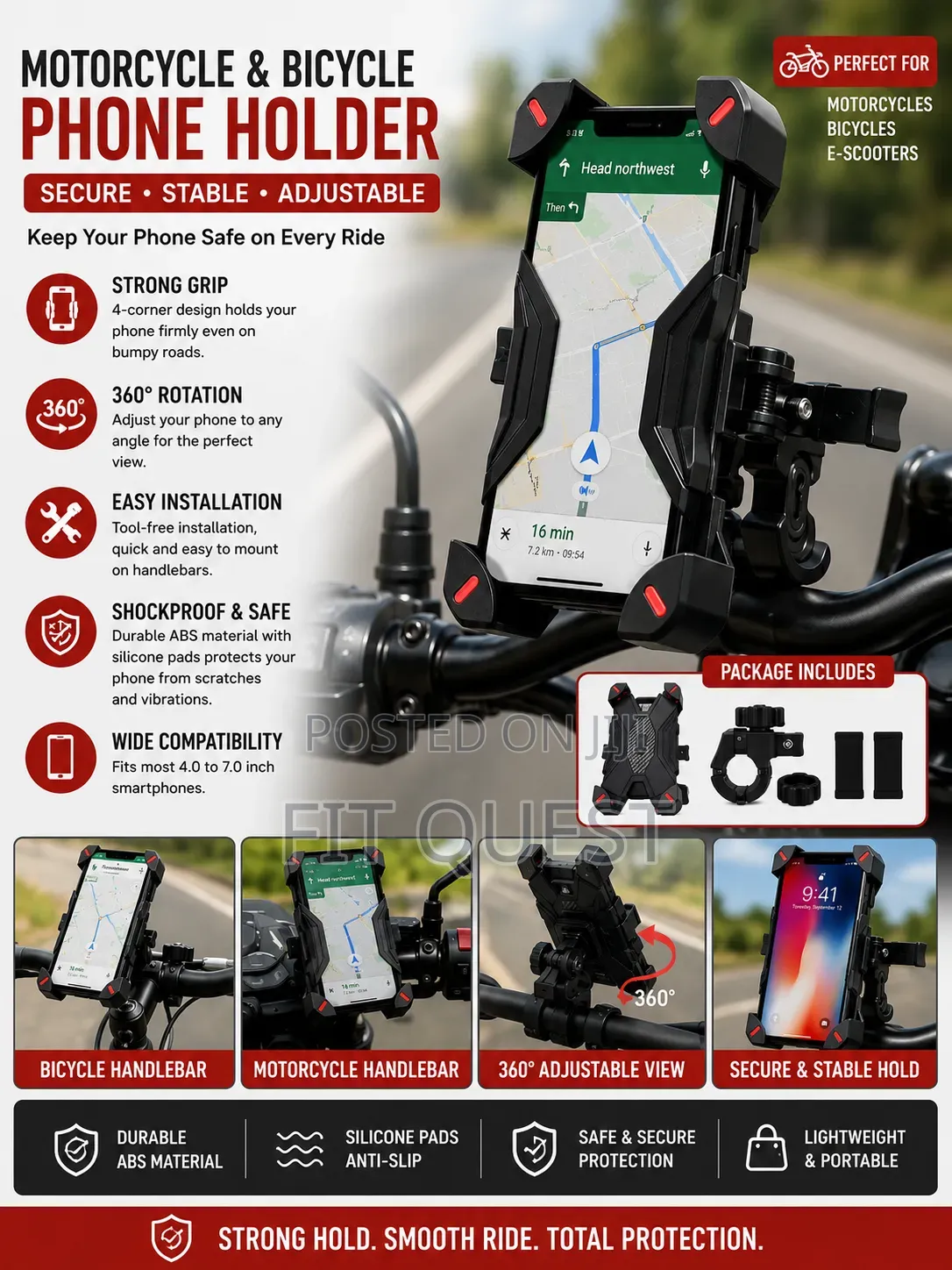 360 Rotating Motorcycle Bicycle Phone Holder Universal Mount