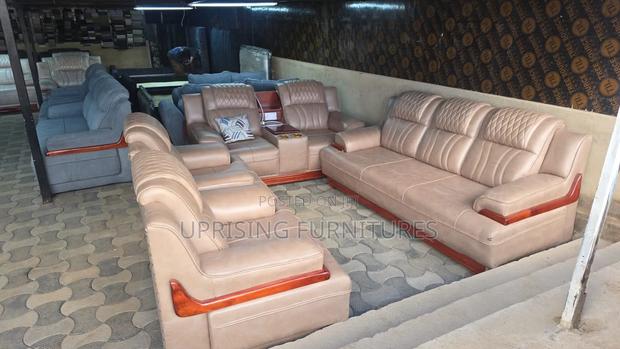 7 Seater Semi Recliner Brown With Socket