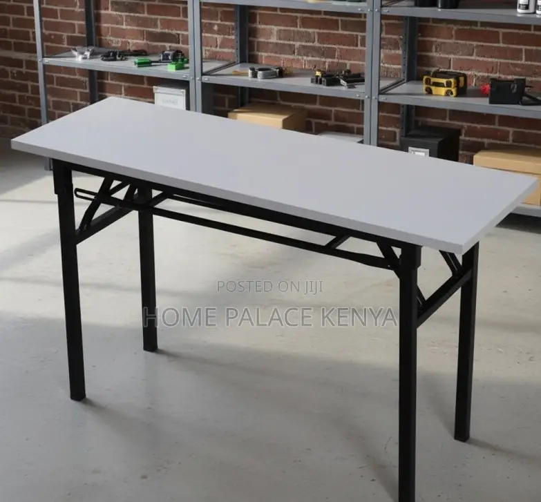 Foldable Table; Double-Fold Adjustable Wooden Table With Metal Legs