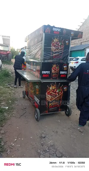 Food Cart Trolley With A Hot Plate Griddle, Deep Fryers And Gas Cage