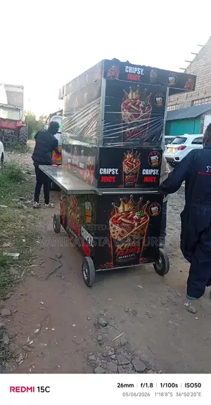 Food Cart Trolley With A Hot Plate Griddle, Deep Fryers And Gas Cage