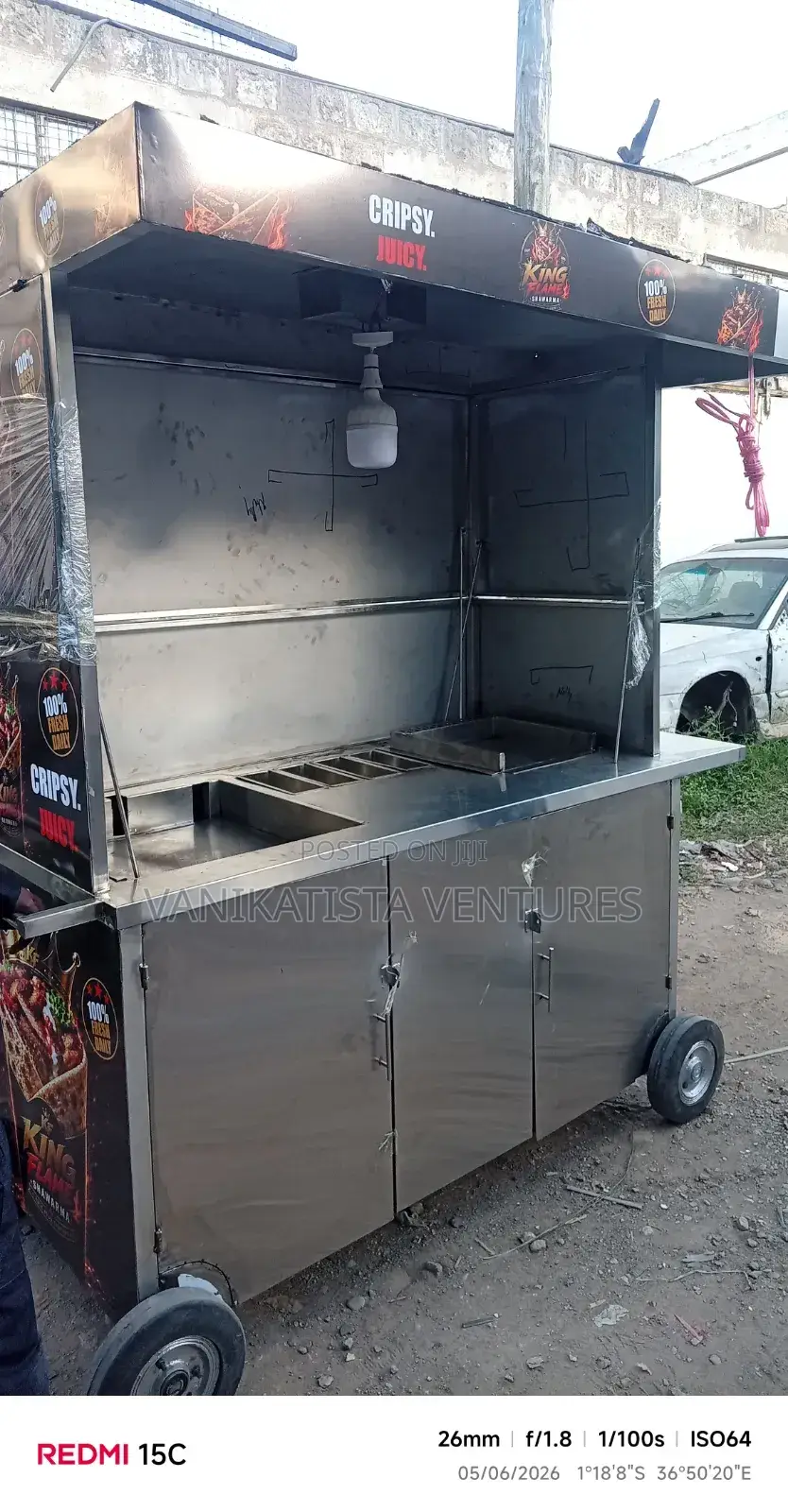 Food Cart Trolley With A Hot Plate Griddle, Deep Fryers And Gas Cage