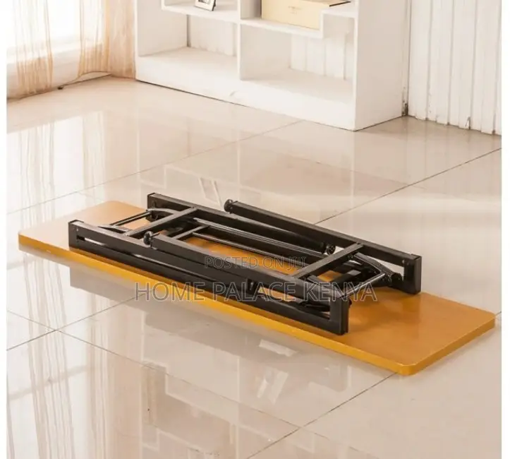 Foldable Table; Double-Fold Adjustable Wooden Table With Metal Legs