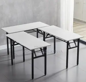 Foldable Table; Double-Fold Adjustable Wooden Table With Metal Legs