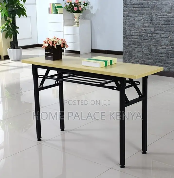 Foldable Table; Double-Fold Adjustable Wooden Table With Metal Legs
