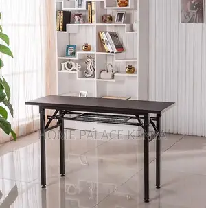 Foldable Table; Double-Fold Adjustable Wooden Table With Metal Legs
