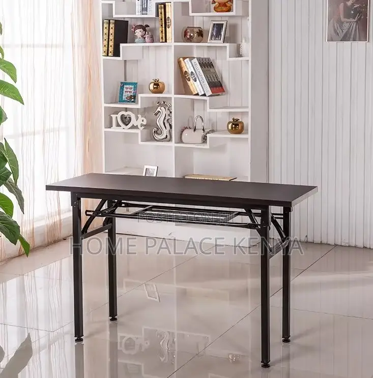 Foldable Table; Double-Fold Adjustable Wooden Table With Metal Legs