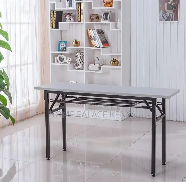 Foldable Table; Double-Fold Adjustable Wooden Table With Metal Legs