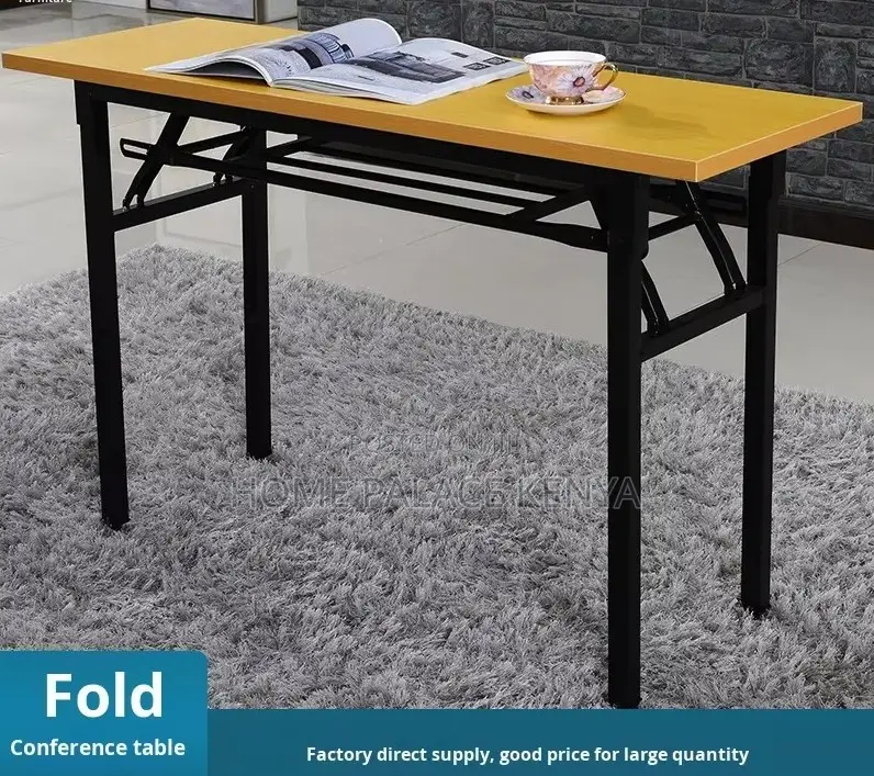 Foldable Table; Double-Fold Adjustable Wooden Table With Metal Legs