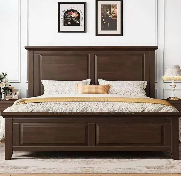 Wooden Bed: Solid Teak Wood Bed Frame With Panel Style and Storage