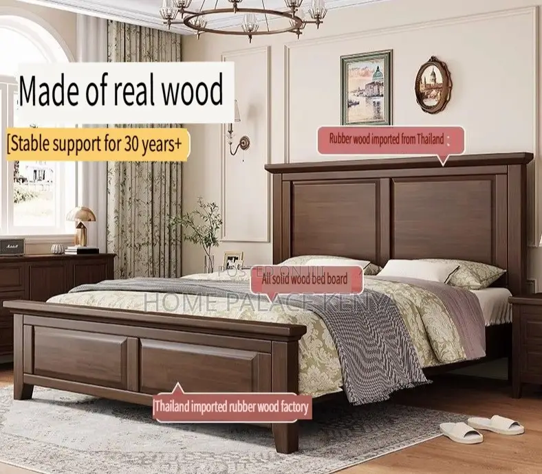 Wooden Bed: Solid Teak Wood Bed Frame With Panel Style and Storage