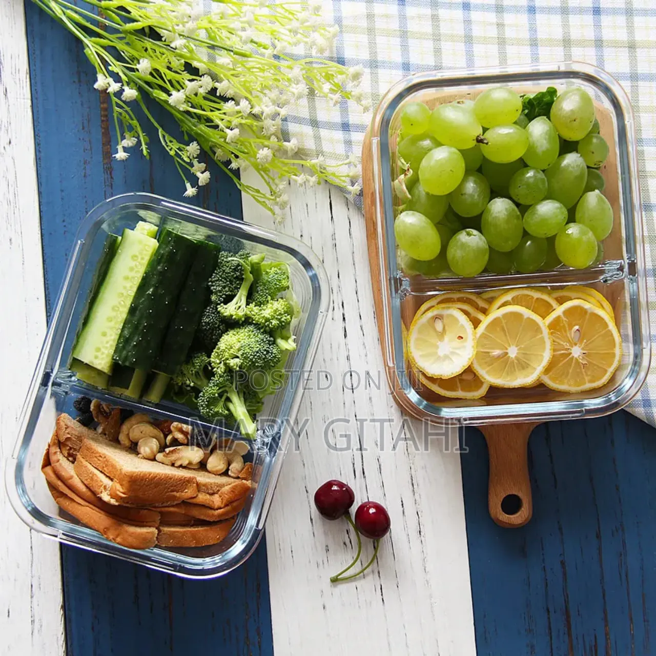 2 Grid High Borosilicate Glass Partitioned Lunchbox.*