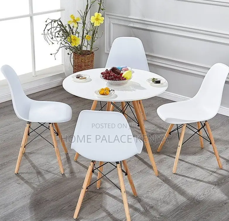 Dining Set: Eames Style 4-Seater Dining Set With Wooden Legs