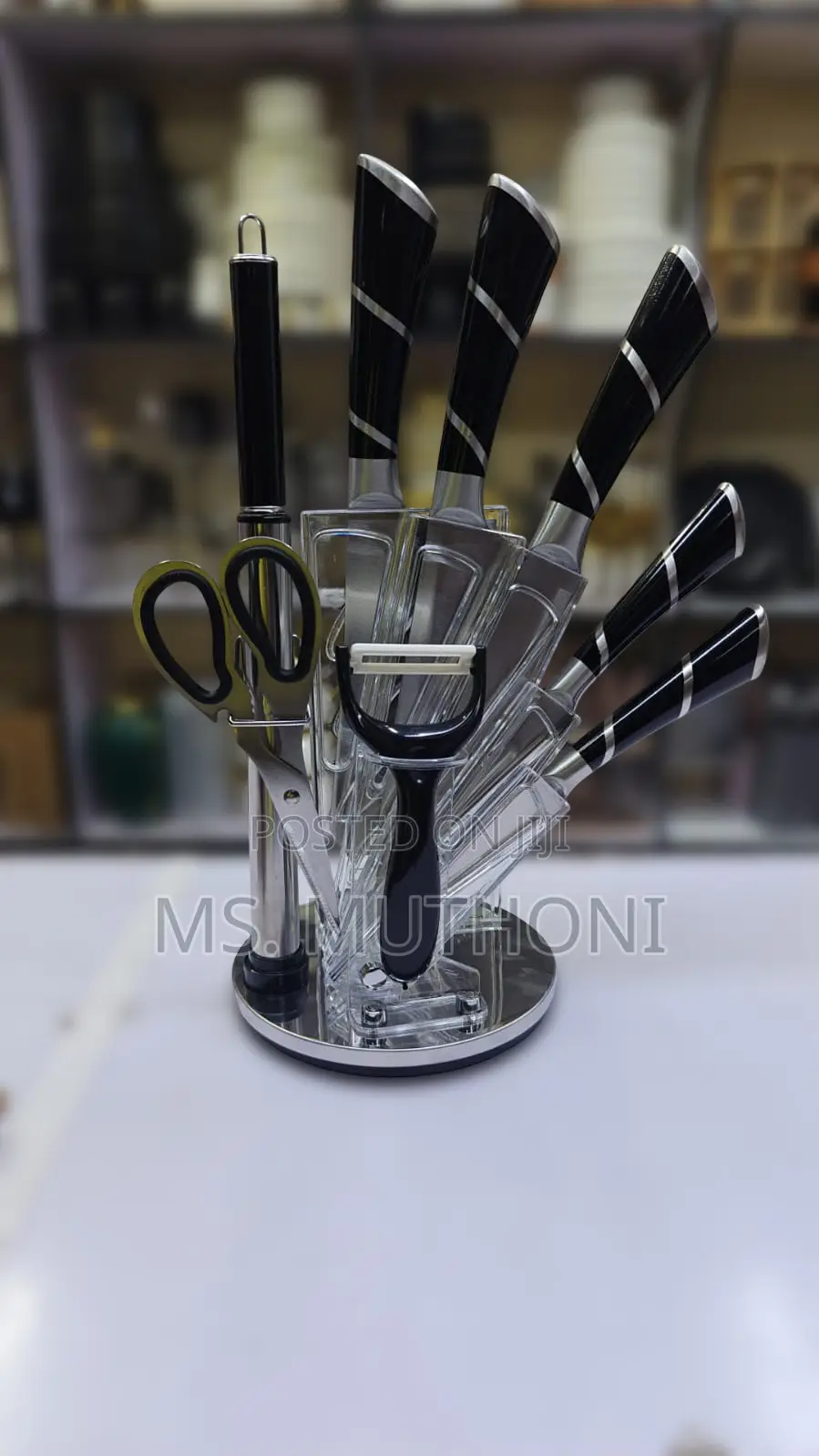 Goris 9-Piece S .Steel Kitchen Knife Set Ft Rotating Acrylic Stand