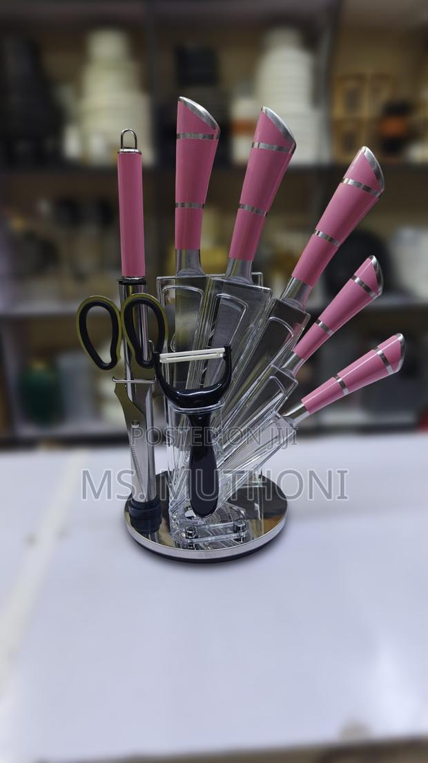 Goris 9-Piece S .Steel Kitchen Knife Set Ft Rotating Acrylic Stand - thumbnail 3