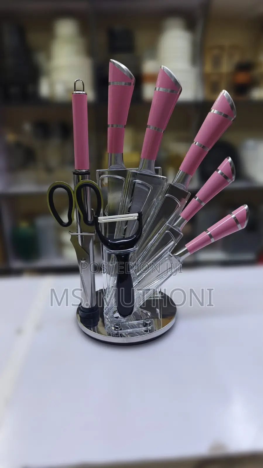Goris 9-Piece S .Steel Kitchen Knife Set Ft Rotating Acrylic Stand