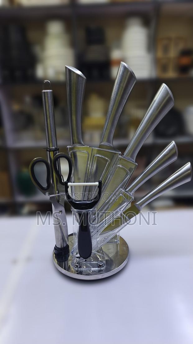 Goris 9-Piece S .Steel Kitchen Knife Set Ft Rotating Acrylic Stand