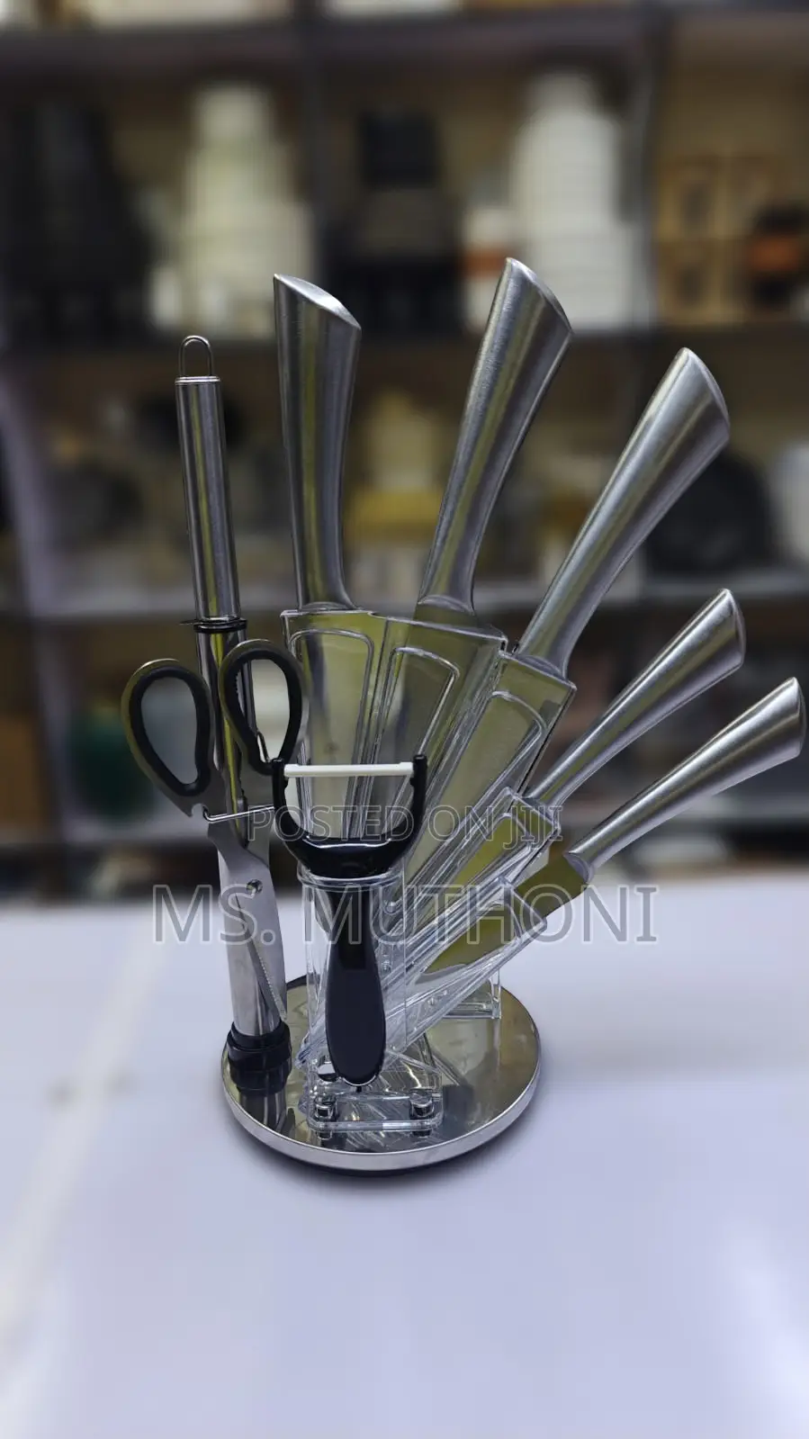Goris 9-Piece S .Steel Kitchen Knife Set Ft Rotating Acrylic Stand